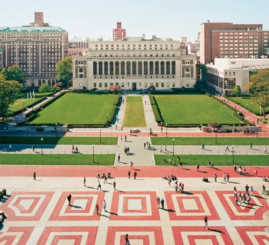 Butler Library and College Walk seen from the top of Low Library.