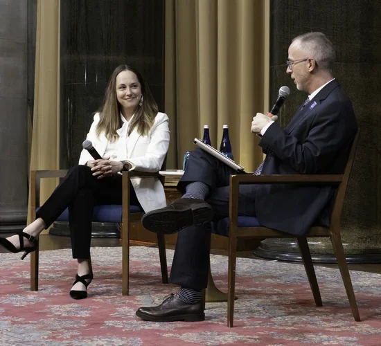 2024 Teacher of the Year Logan Aimone interviews the 2025 winner, Julia Satterthwaite.