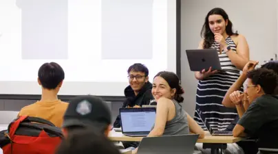 Students interacting during a presentation.